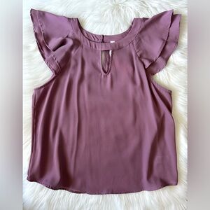 NWT A'gaci Becky Cutout Tee Dark Rose Flutter Sleeve Mauve Blouse